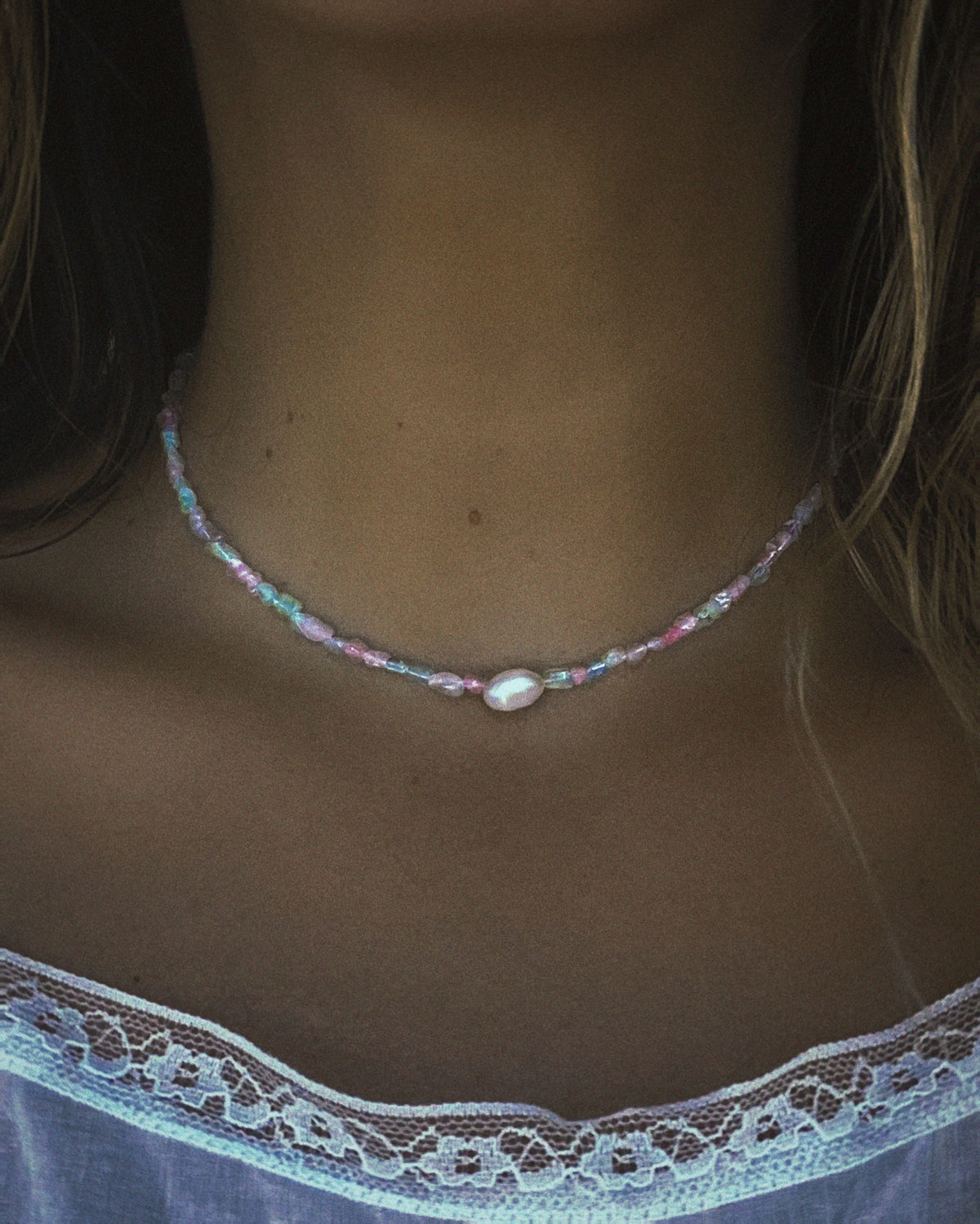 Ocean Pebbles Necklace ⋄ Ice Cream Tourmaline & Pearl