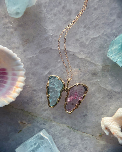Duality Butterfly Necklace ⋄ Aquamarine & Pink Tourmaline