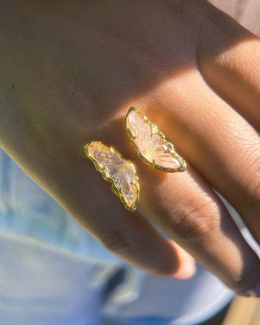 Ever After Butterfly Ring ⋄ Orange Rainbow Moonstone ⋄ size 5-7 ⋄ 22k Gold Vermeil