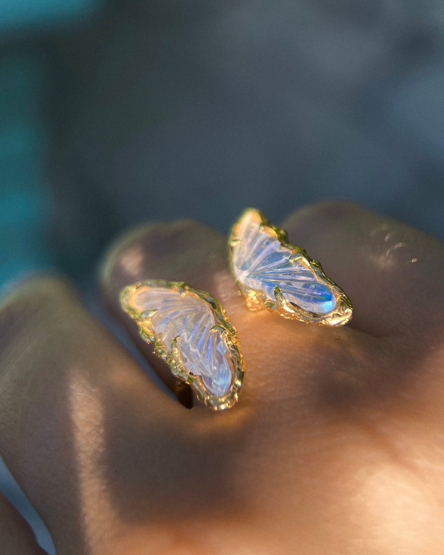 Ever After Butterfly Ring ⋄ Orange Rainbow Moonstone ⋄ size 5-7 ⋄ 22k Gold Vermeil