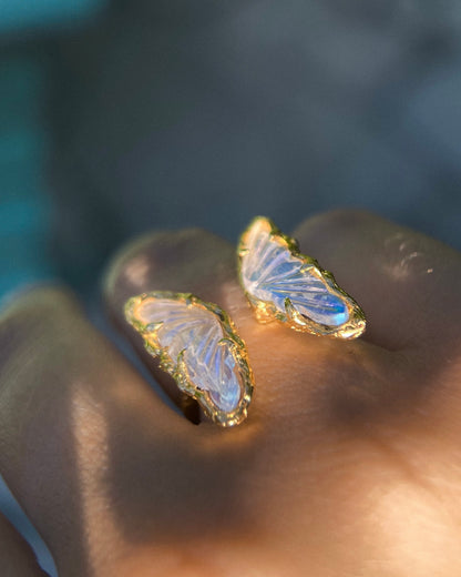 Ever After Butterfly Ring ⋄ Orange Rainbow Moonstone ⋄ size 5-7 ⋄ 22k Gold Vermeil