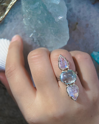 Seer Ring ⋄ Moonstone & Topaz ⋄ size 6.5
