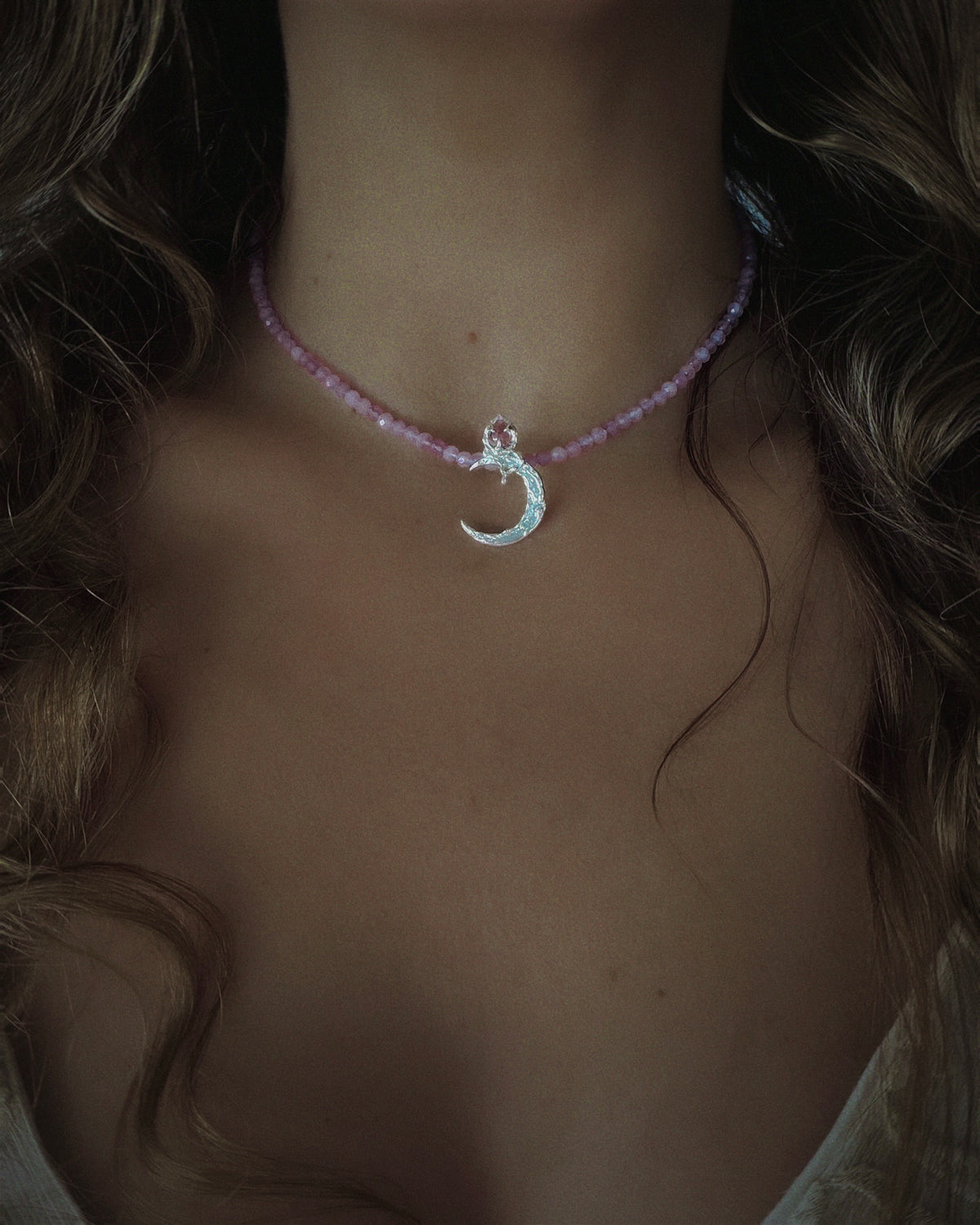 Moon Garden Rose Amulet ⋄ Pink Tourmaline & Lavender Rose Quartz
