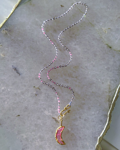 Crescent Moon Necklace ⋄ Pink Tourmaline & Smoky Quartz ⋄ Gold Vermeil