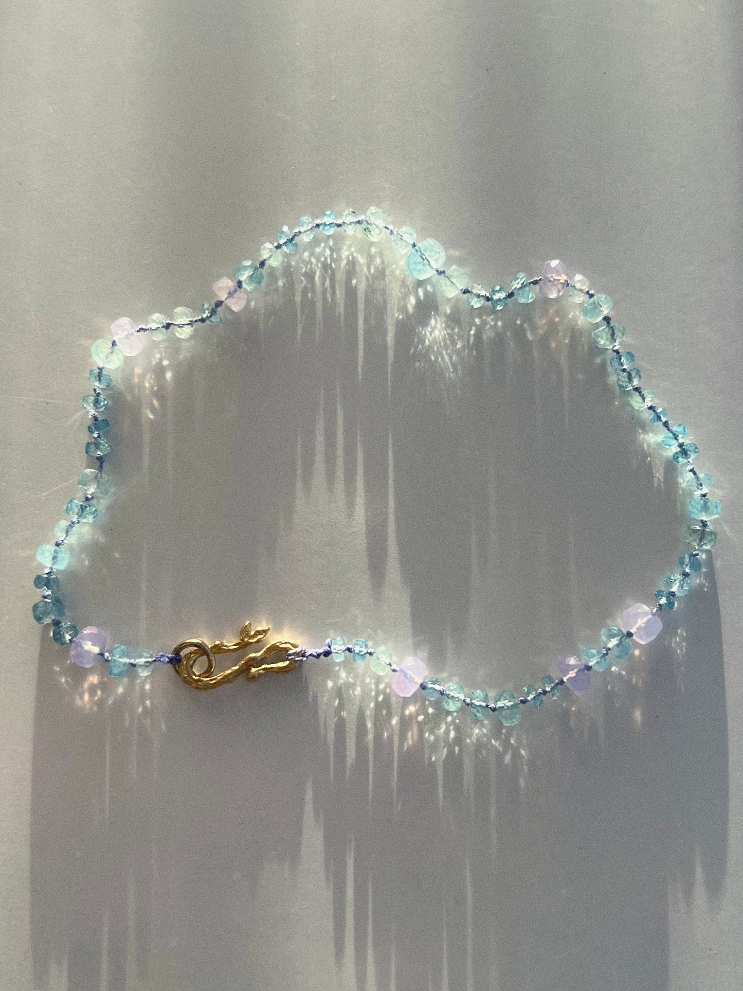 Dewdrops Anklet ⋄ Lavender Moon Quartz & Aquamarine