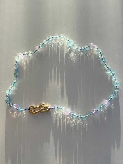 Dewdrops Anklet ⋄ Lavender Moon Quartz & Aquamarine