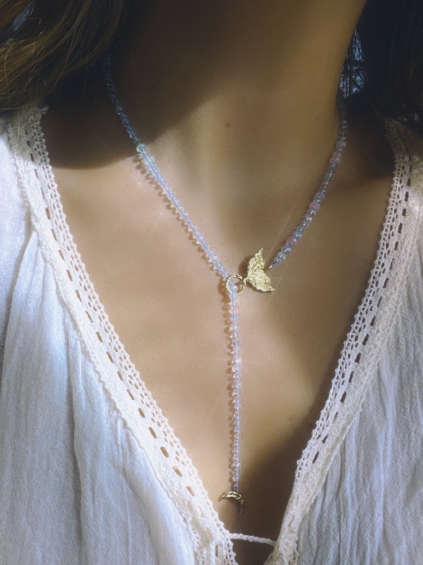 Dewdrops Lariat Necklace ⋄ Lavender Moon Quartz & Aquamarine