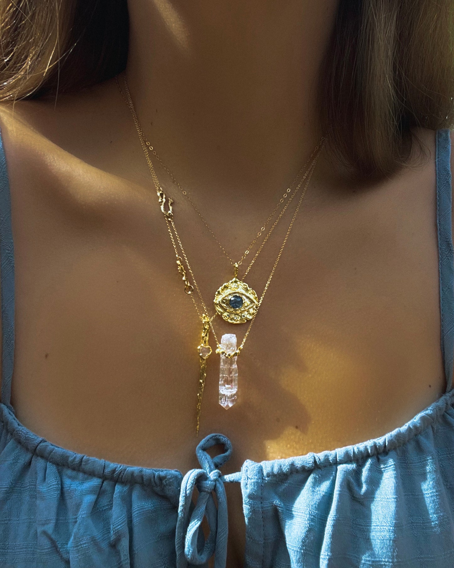 Third Eye Amulet ⋄ Moss Aquamarine ⋄ gold vermeil