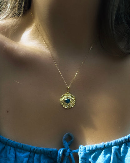 Third Eye Amulet ⋄ Moss Aquamarine ⋄ gold vermeil