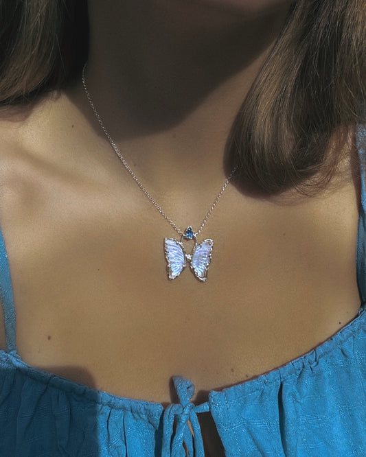 Ever After Butterfly Amulet ⋄ Rainbow Moonstone & Blue Sapphire