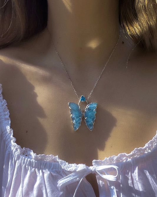 Ever After Butterfly Amulet ⋄ Aquamarine & Neon Apatite