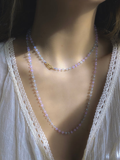 Dewdrops Long Necklace ⋄ Lavender Moon Quartz & Aquamarine