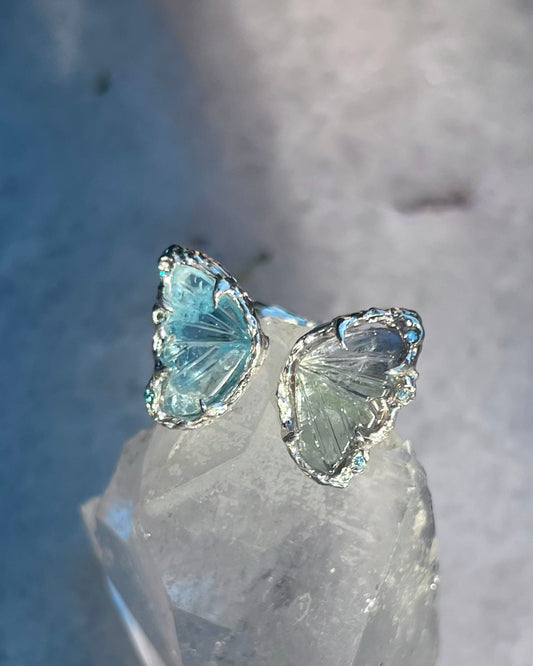 Ever After Duality Butterfly Ring ⋄  Aquamarine & Mermaid Tanzanite ⋄ size 6.5 — 8