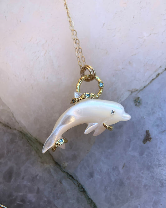 Dolphin Spirit Animal Amulet ⋄ Mother of Pearl ⋄ Gold Vermeil