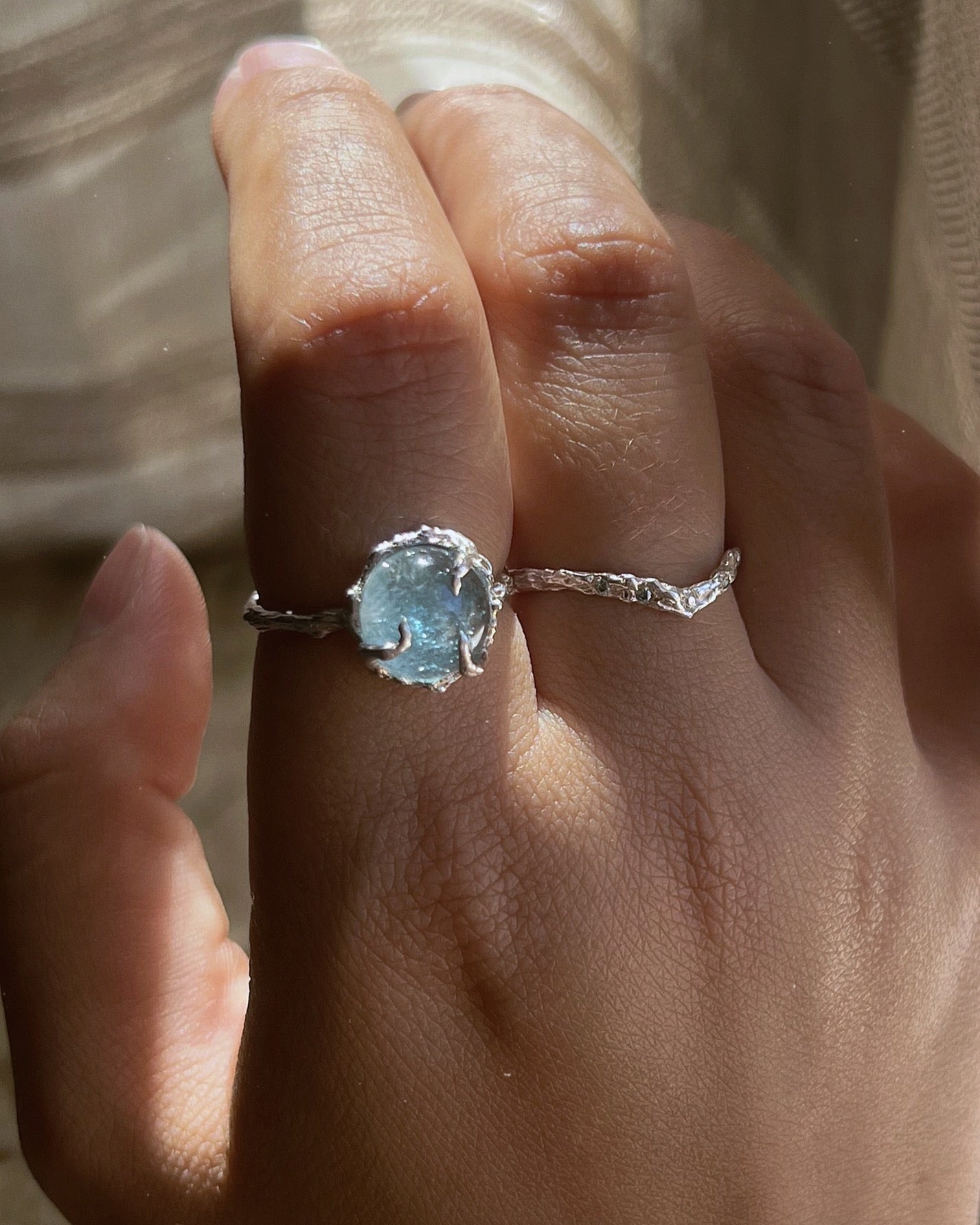 Silver Oracle Ring ⋄  Aquamarine ⋄ size 8.5