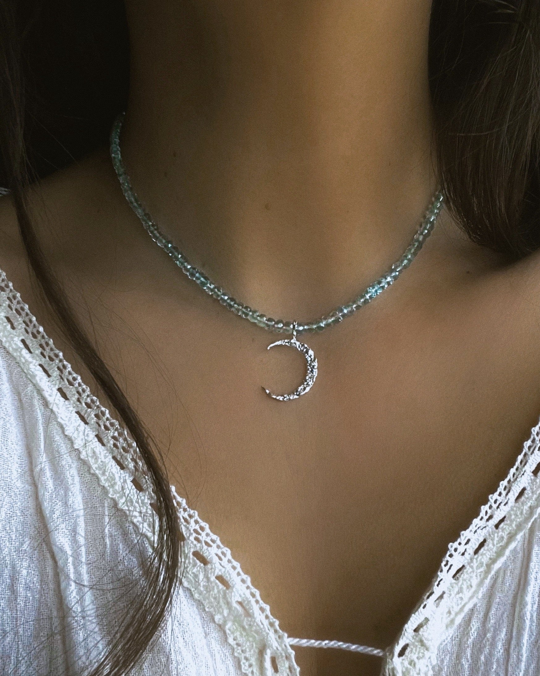 Crescent Moon Necklace ⋄ Aquamarine