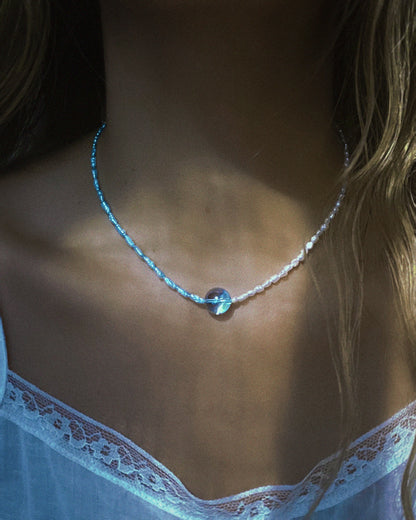 Daughter of the Sea Necklace ⋄ Aqua Aura Quartz & Pearls