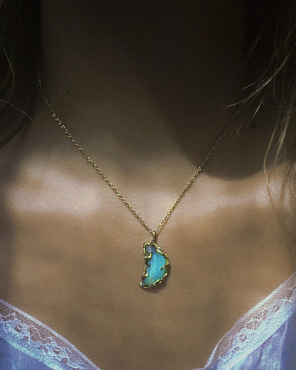 Seafoam Siren Moon Necklace ⋄ Peruvian Opal
