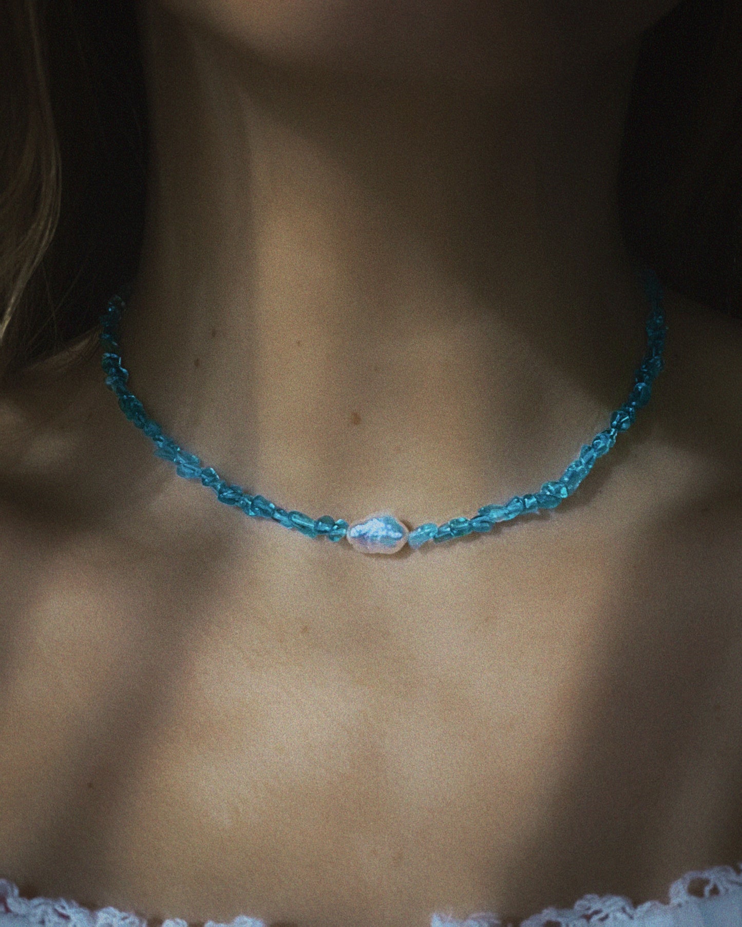 Ocean Pebbles Necklace ⋄ Seafoam Apatite & Pearl