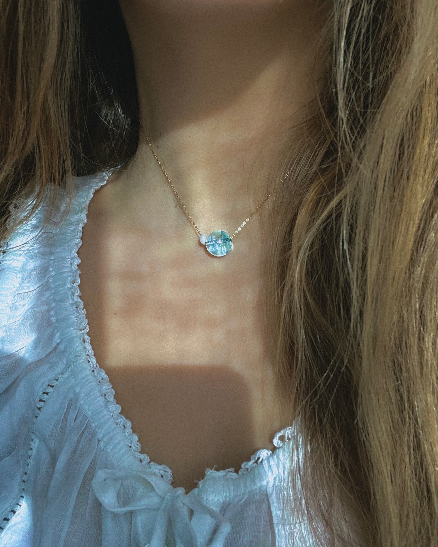 Ocean Pebble Necklace ⋄ Aqua Aura Quartz & Pearl