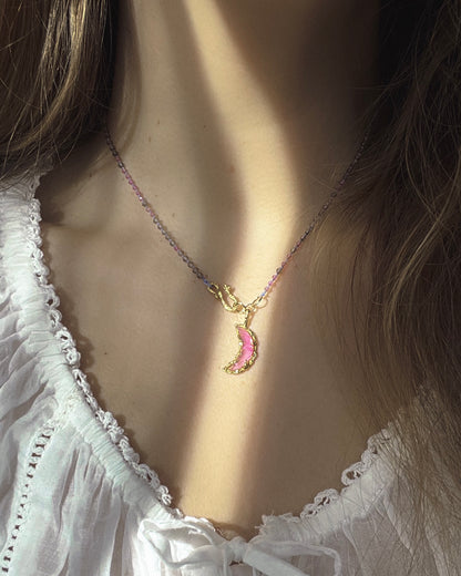 Crescent Moon Necklace ⋄ Pink Tourmaline & Smoky Quartz ⋄ Gold Vermeil