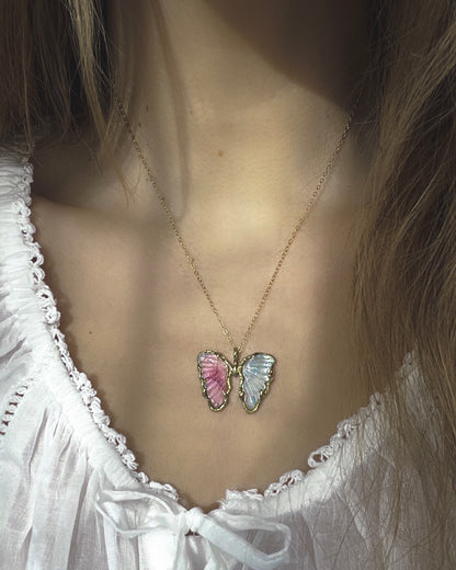 Duality Butterfly Necklace ⋄ Aquamarine & Pink Tourmaline