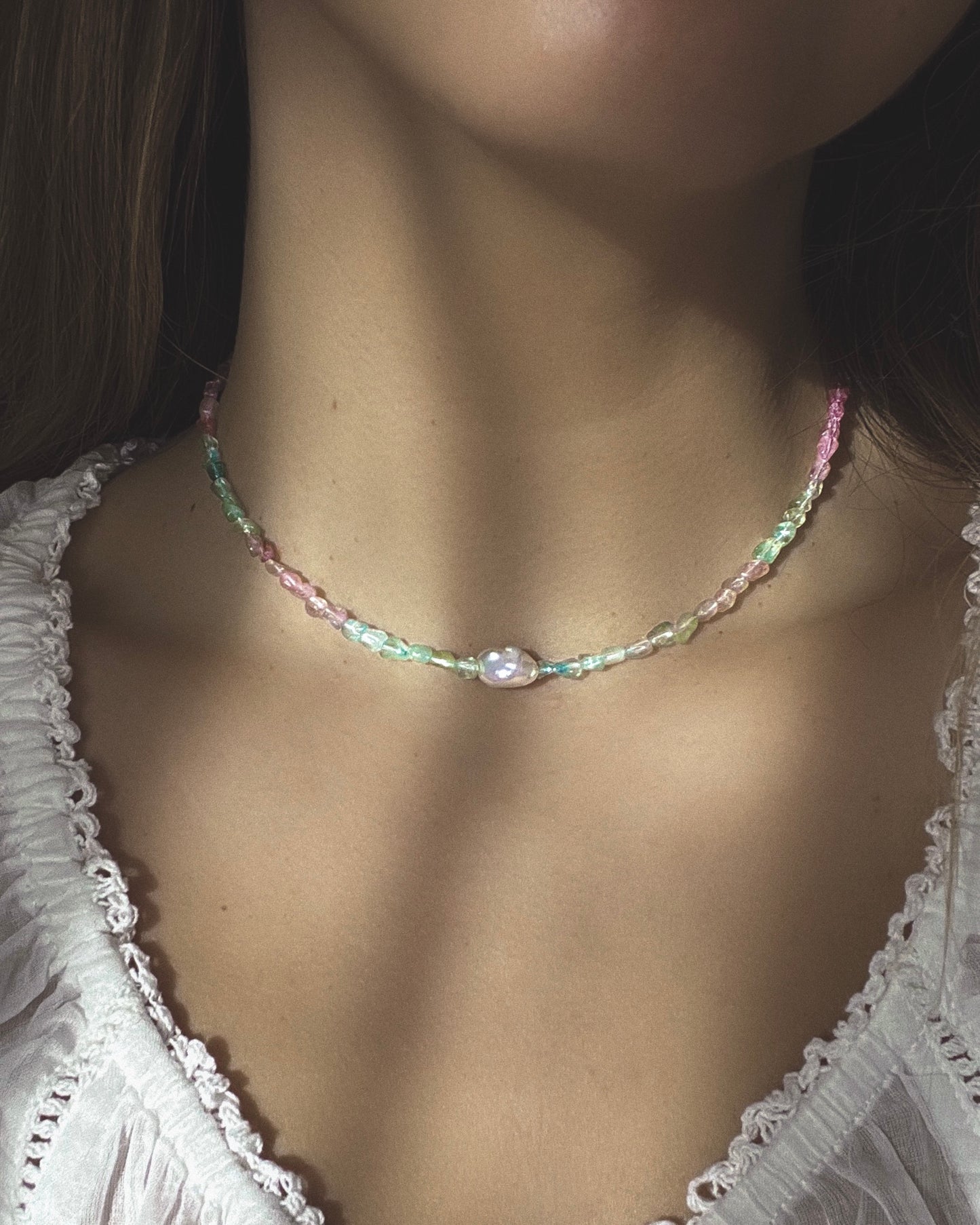 Ocean Pebbles Necklace ⋄ Rainbow Tourmaline & Pearl