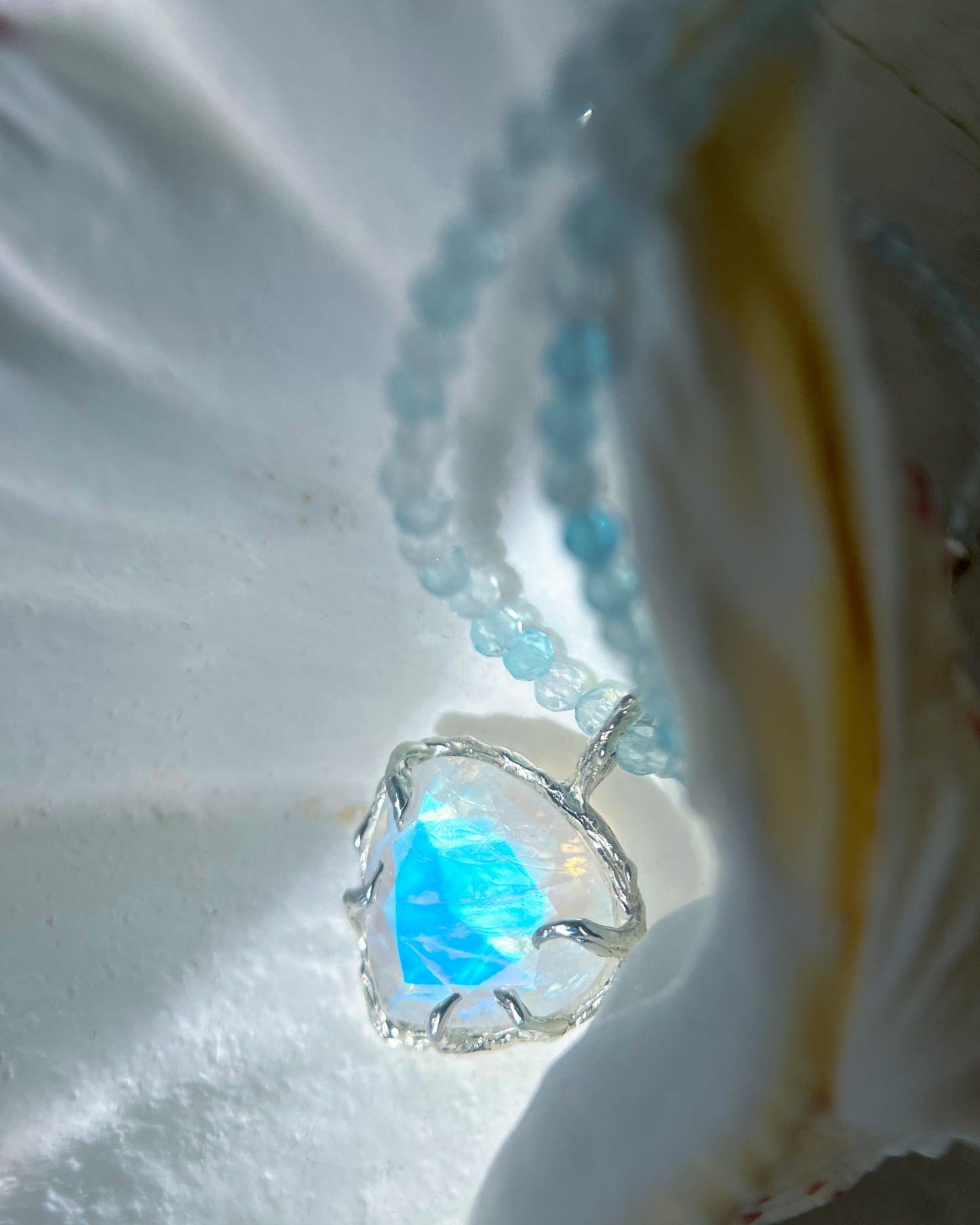 Heart Portal Necklace ⋄ Rainbow Moonstone & Aquamarine