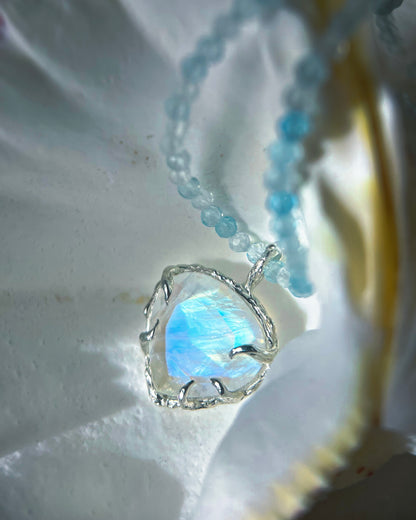 Heart Portal Necklace ⋄ Rainbow Moonstone & Aquamarine