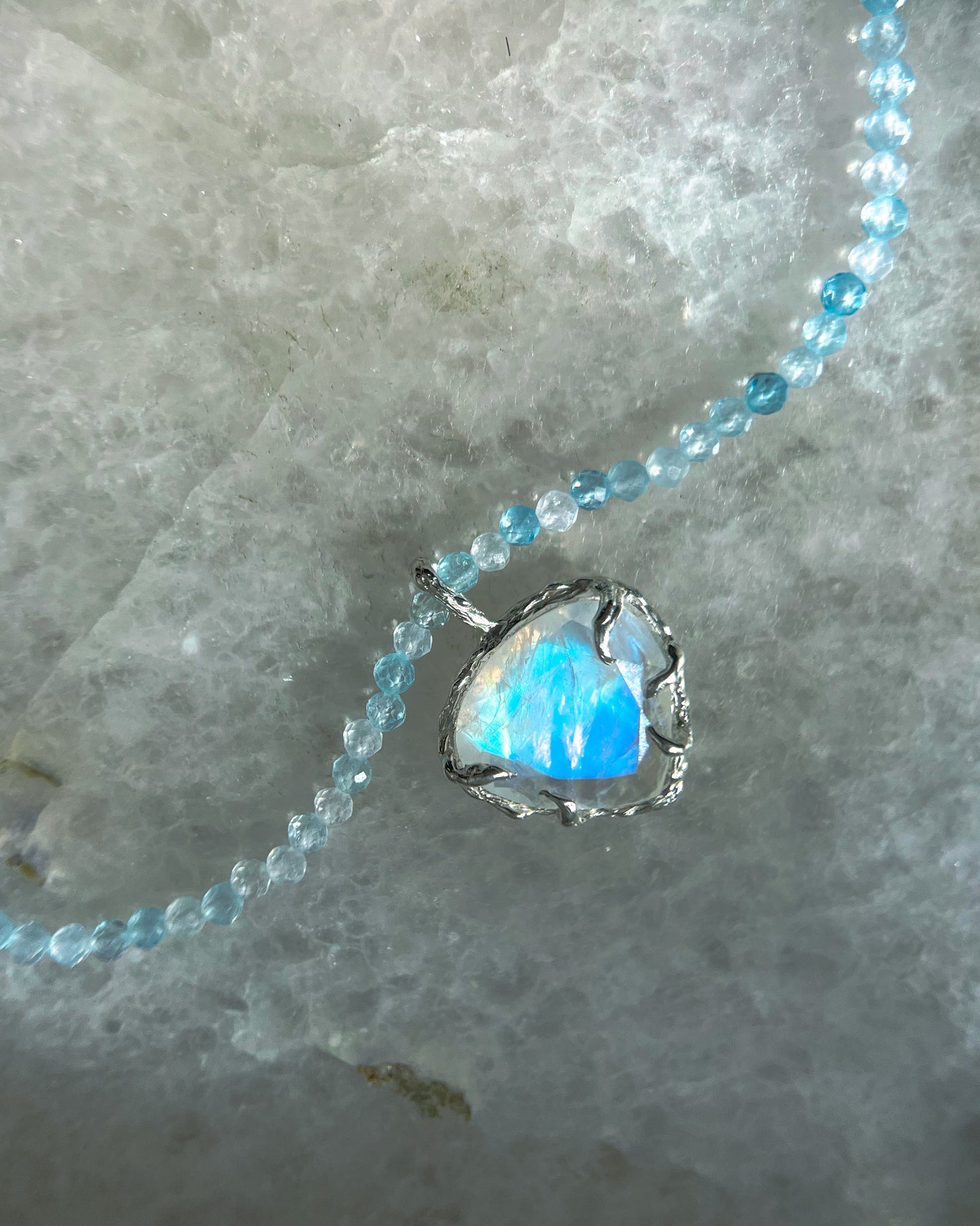 Heart Portal Necklace ⋄ Rainbow Moonstone & Aquamarine
