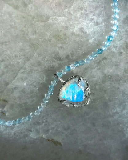 Heart Portal Necklace ⋄ Rainbow Moonstone & Aquamarine