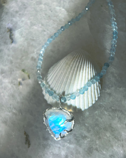 Heart Portal Necklace ⋄ Rainbow Moonstone & Aquamarine
