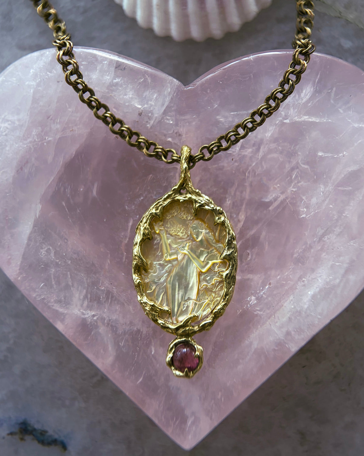 Goddess Aphrodite Amulet ⋄ Mother of Pearl & Pink Tourmaline
