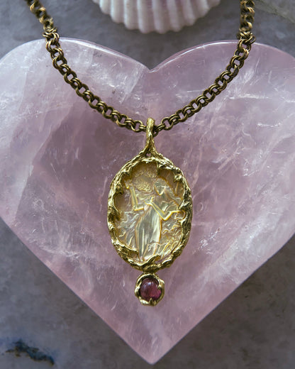Goddess Aphrodite Amulet ⋄ Mother of Pearl & Pink Tourmaline