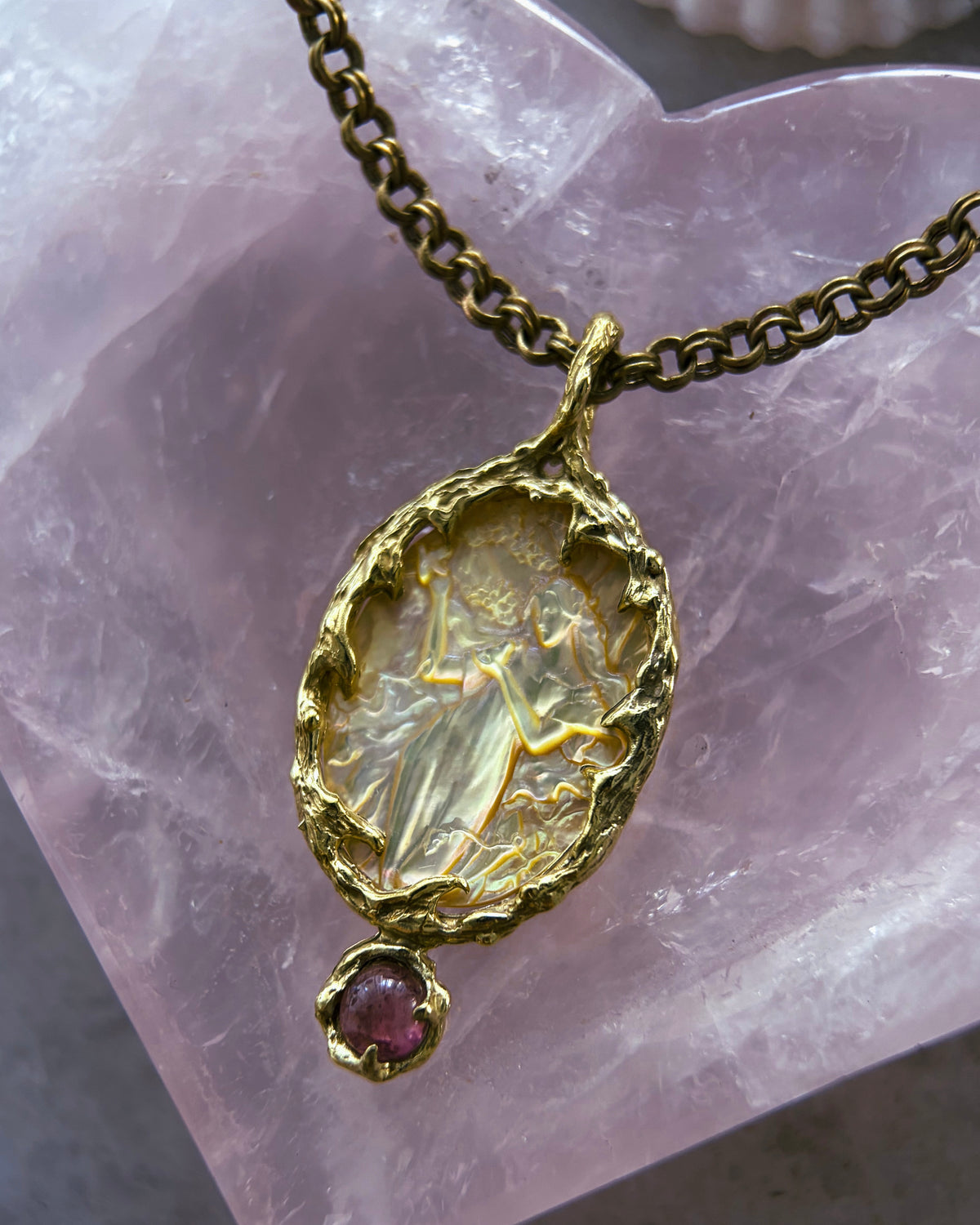 Goddess Aphrodite Amulet ⋄ Mother of Pearl & Pink Tourmaline