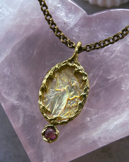 Goddess Aphrodite Amulet ⋄ Mother of Pearl & Pink Tourmaline
