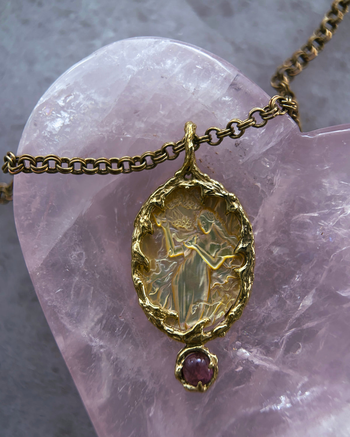 Goddess Aphrodite Amulet ⋄ Mother of Pearl & Pink Tourmaline