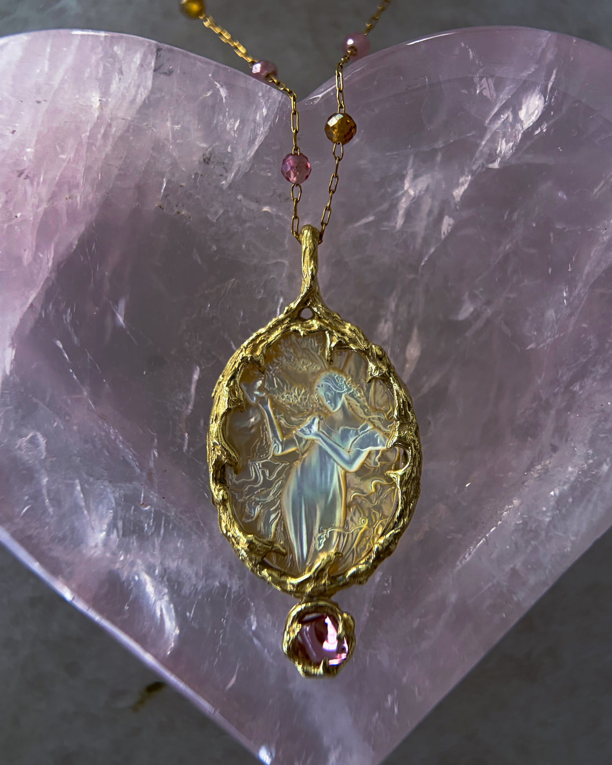 Goddess Aphrodite Amulet ⋄ Mother of Pearl & Pink Tourmaline