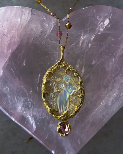 Goddess Aphrodite Amulet ⋄ Mother of Pearl & Pink Tourmaline