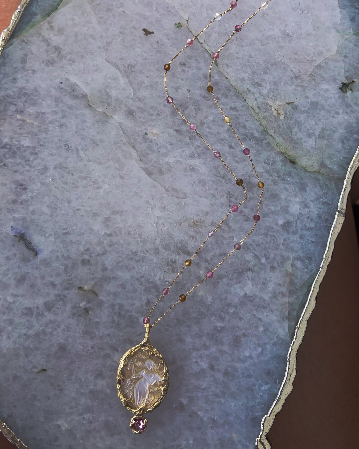 Goddess Aphrodite Amulet ⋄ Mother of Pearl & Pink Tourmaline