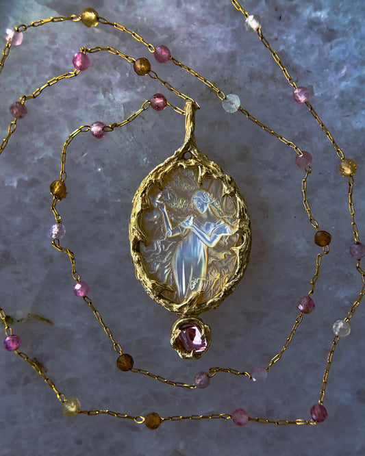 Goddess Aphrodite Amulet ⋄ Mother of Pearl & Pink Tourmaline