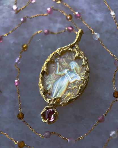 Goddess Aphrodite Amulet ⋄ Mother of Pearl & Pink Tourmaline