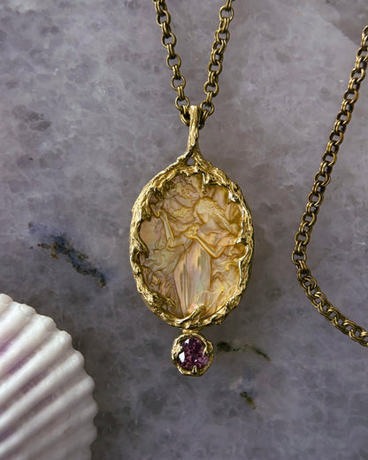 Goddess Aphrodite Amulet ⋄ Mother of Pearl & Pink Tourmaline