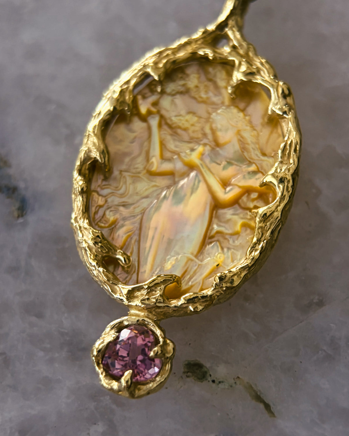Goddess Aphrodite Amulet ⋄ Mother of Pearl & Pink Tourmaline