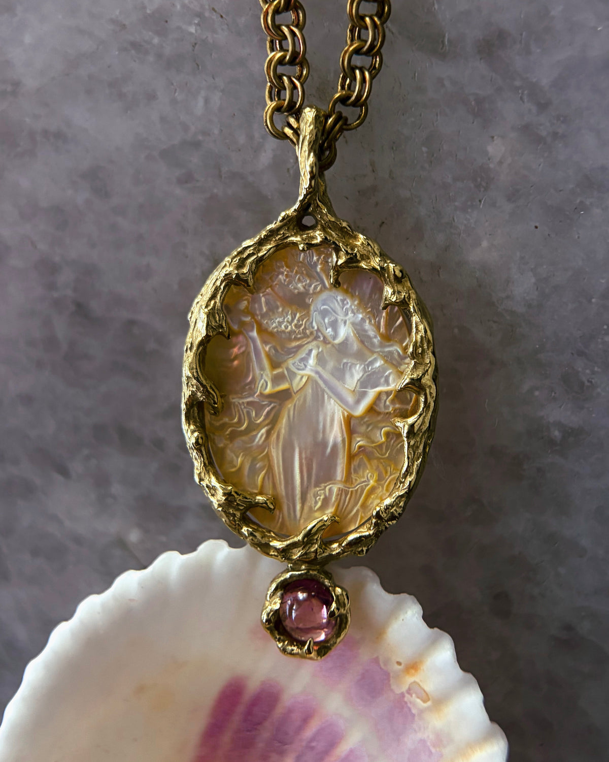 Goddess Aphrodite Amulet ⋄ Mother of Pearl & Pink Tourmaline