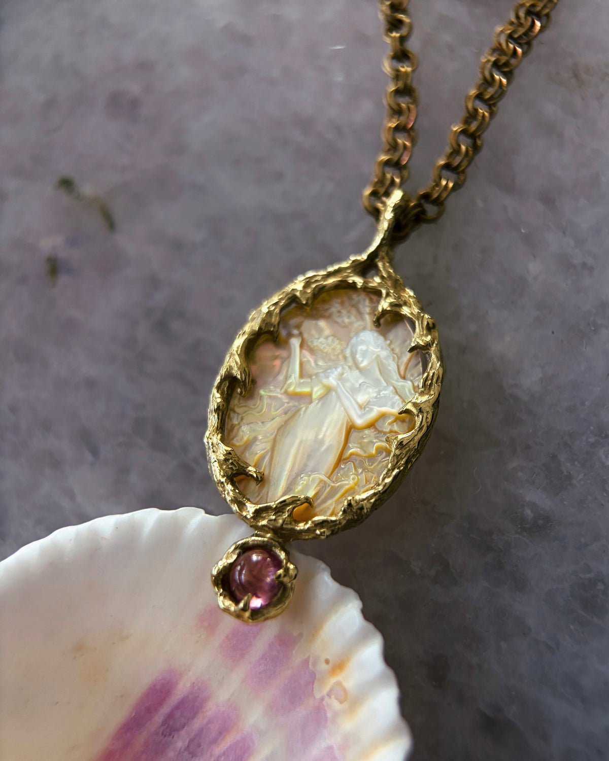 Goddess Aphrodite Amulet ⋄ Mother of Pearl & Pink Tourmaline