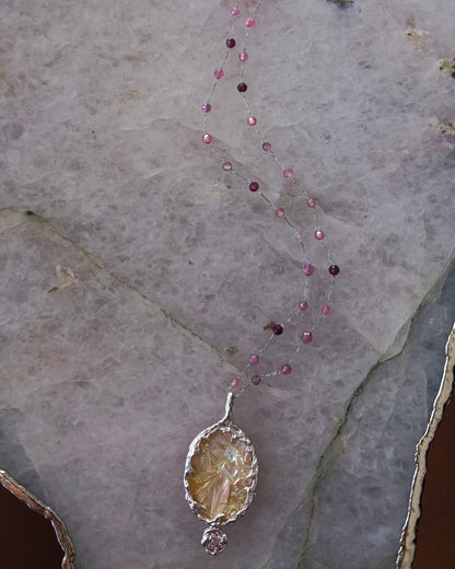 Goddess Aphrodite Amulet ⋄ Mother of Pearl & Pink Tourmaline