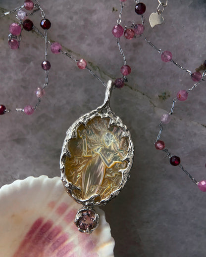 Goddess Aphrodite Amulet ⋄ Mother of Pearl & Pink Tourmaline