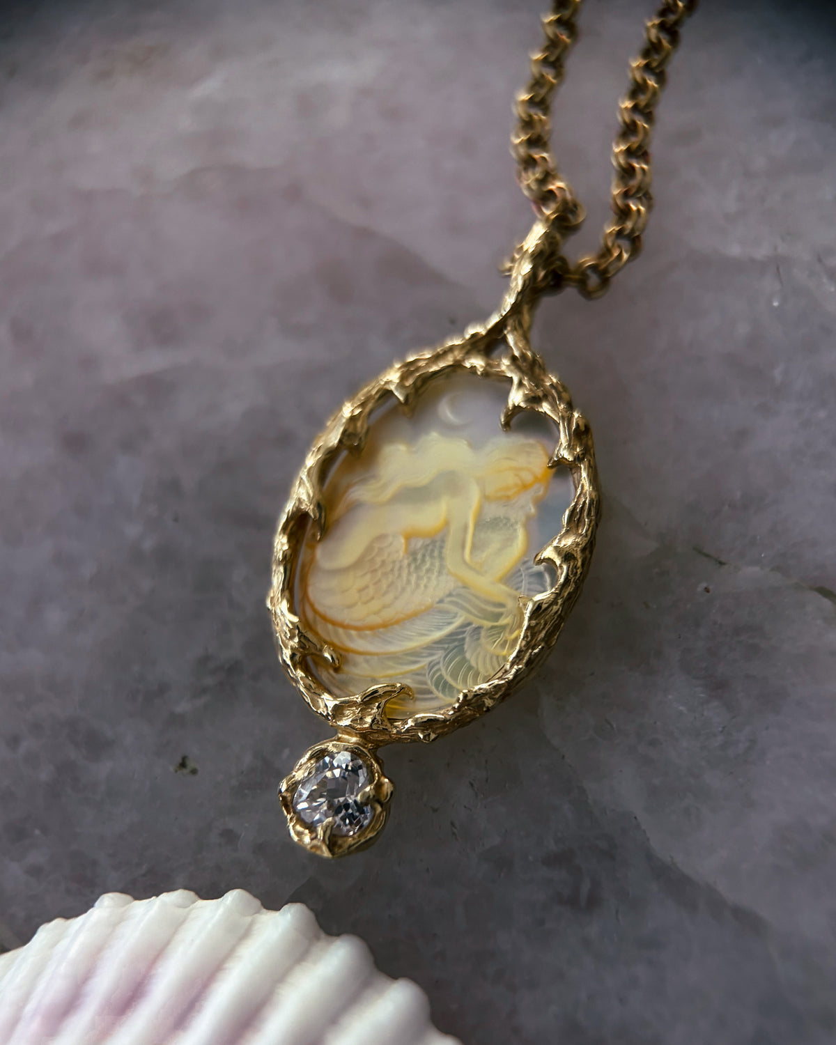 Mermaid Amulet ⋄ Mother of Pearl & White Tourmaline