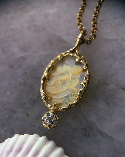 Mermaid Amulet ⋄ Mother of Pearl & White Tourmaline